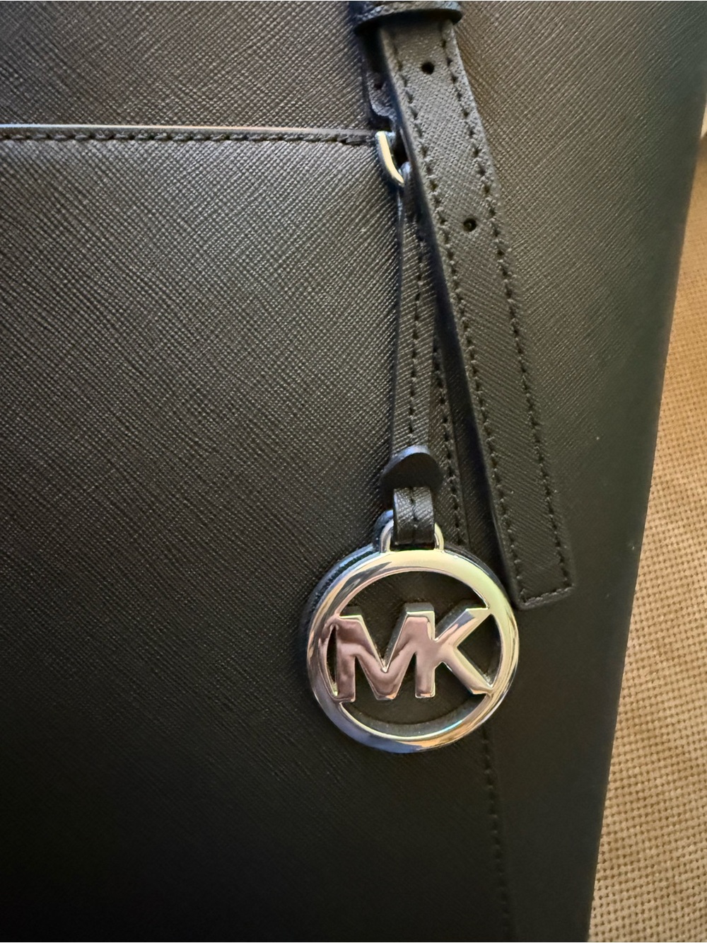 Michael Kors Black Saffiano Tote with MK Charm - Picture 2 of 6